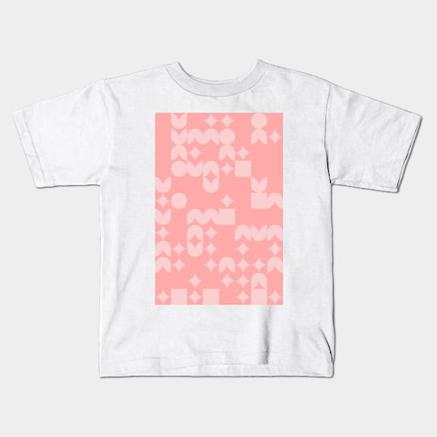 Girly Pinkish Geometric Pattern - Flowers & Stars #22 Kids T-Shirt by Trendy-Now